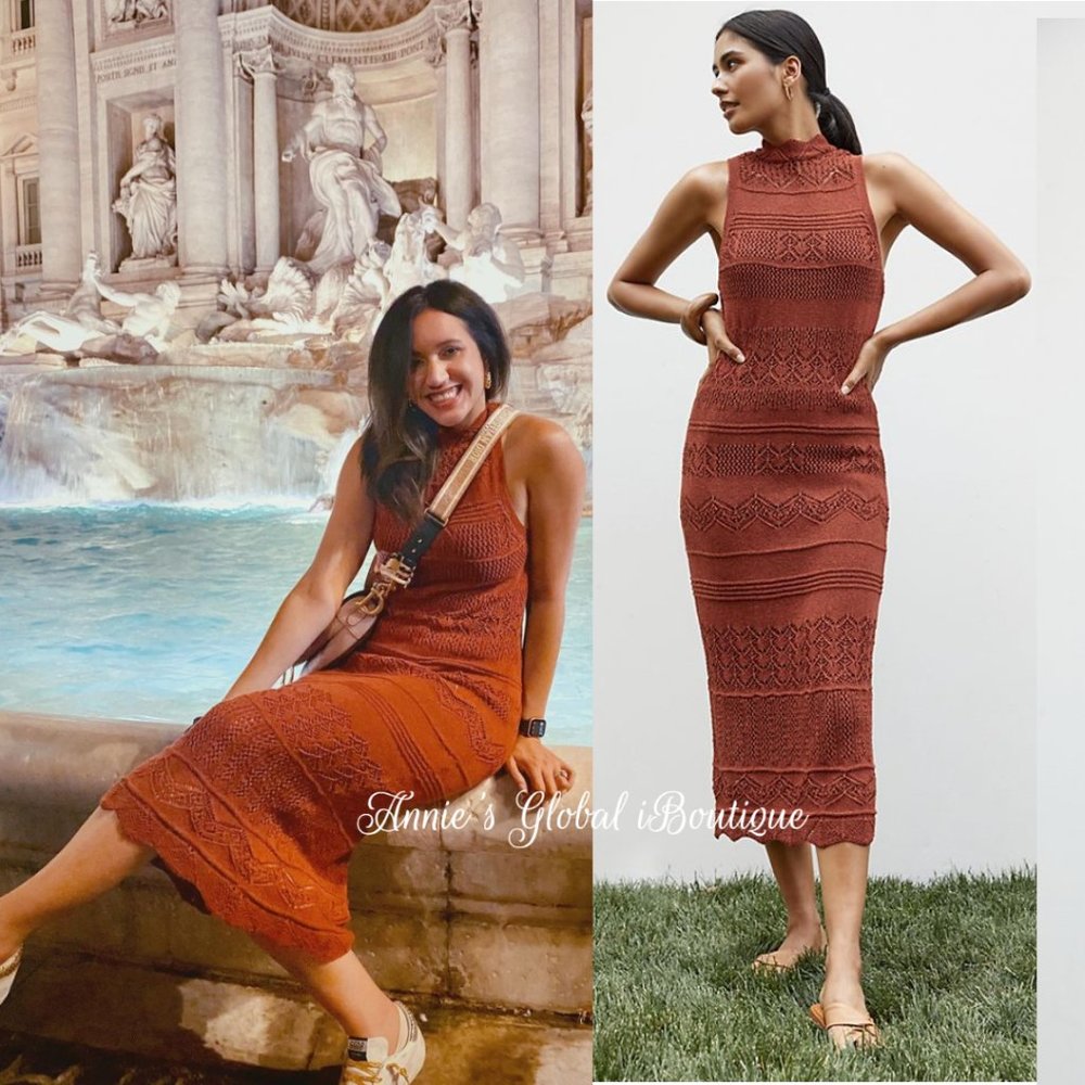 RARE NWT ANTHROPOLOGIE Crochet Midi Dress. Stretch. Size XL - Picture 12 of 16